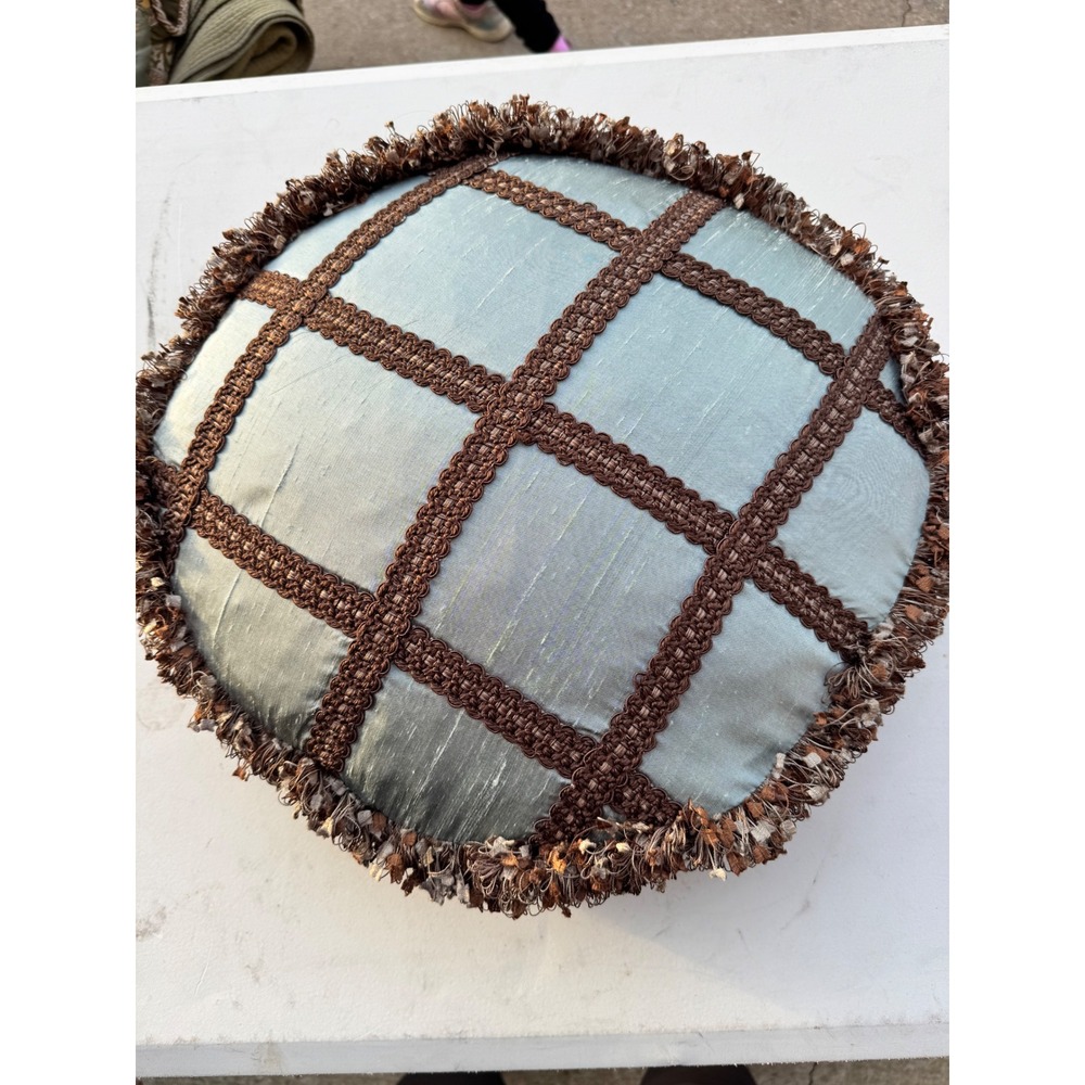 Stein Mart‎ Pillow Blue Brown Lattice Fringe 16x3 Coronation-Cypress Silk Round